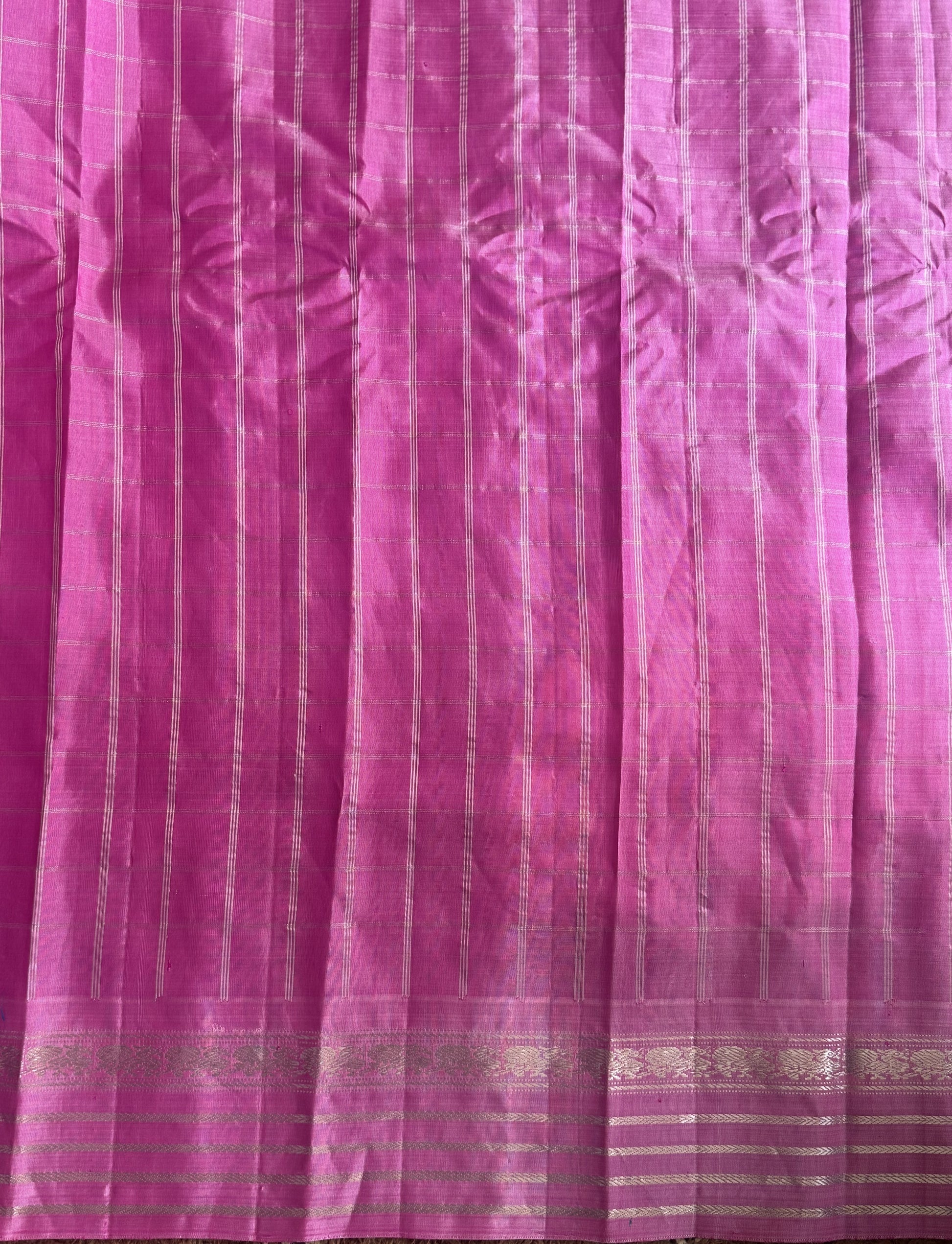 Gadwal Silk Saree Bottle Green Colored Complemented With a Pink Zari Border - Sampradaya Designer Studio