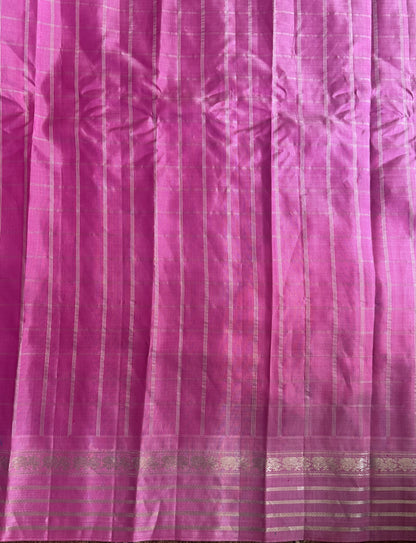 Gadwal Silk Saree Bottle Green Colored Complemented With a Pink Zari Border - Sampradaya Designer Studio