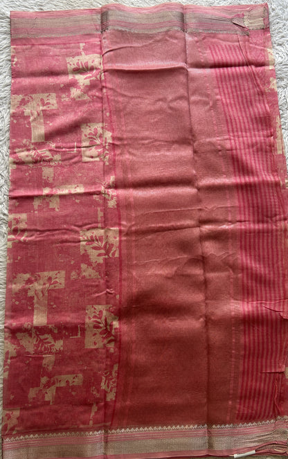 Maheshwari Chanderi Cotton Saree Pink Colored Elegantly Paired with a Zari Border. - Sampradaya Designer Studio