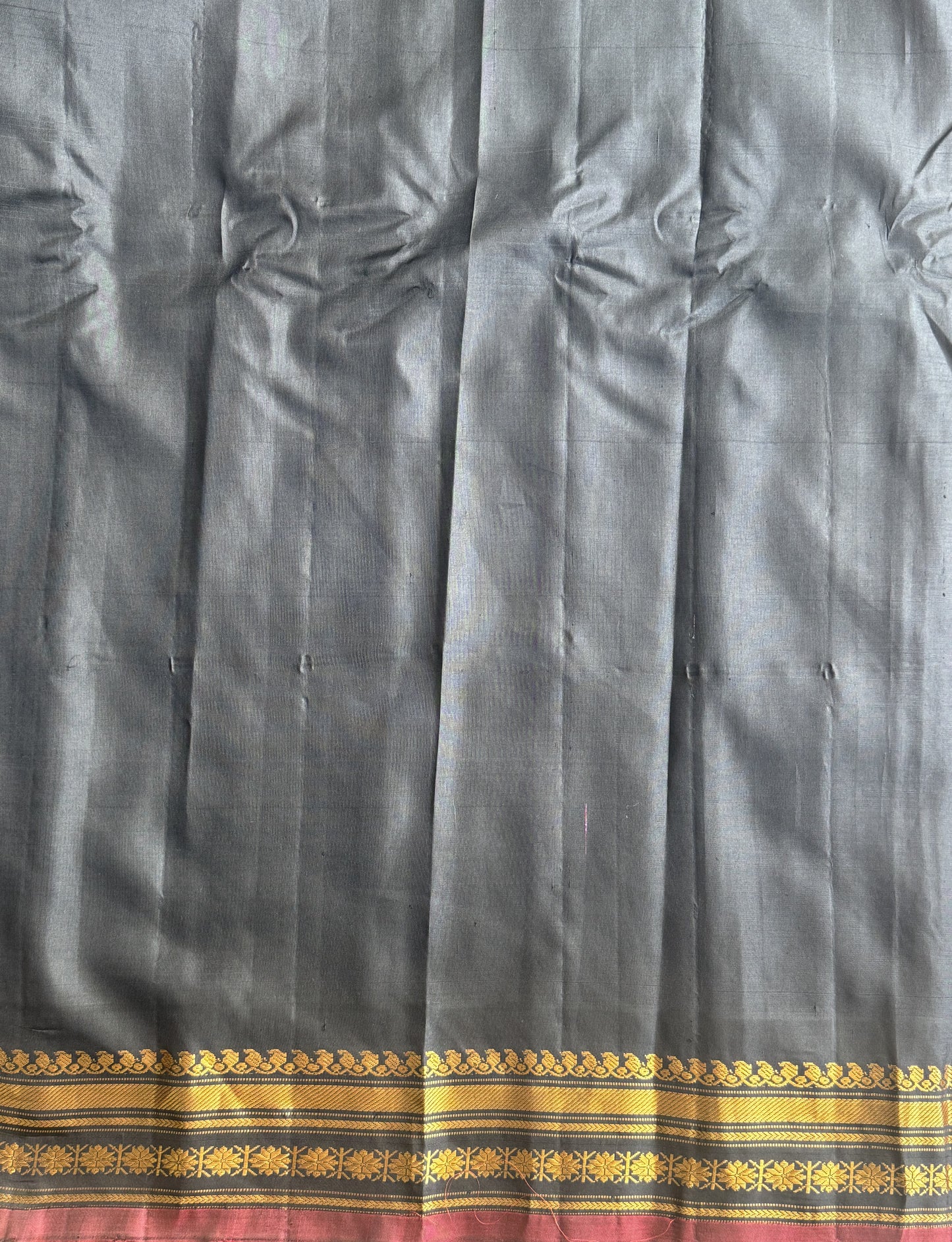 Gadwal Silk Saree Sand Colored Complemented With a Black Zari Border - Sampradaya Designer Studio