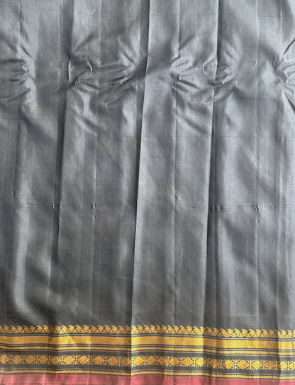 Gadwal Silk Saree Sand Colored Complemented With a Black Zari Border - Sampradaya Designer Studio