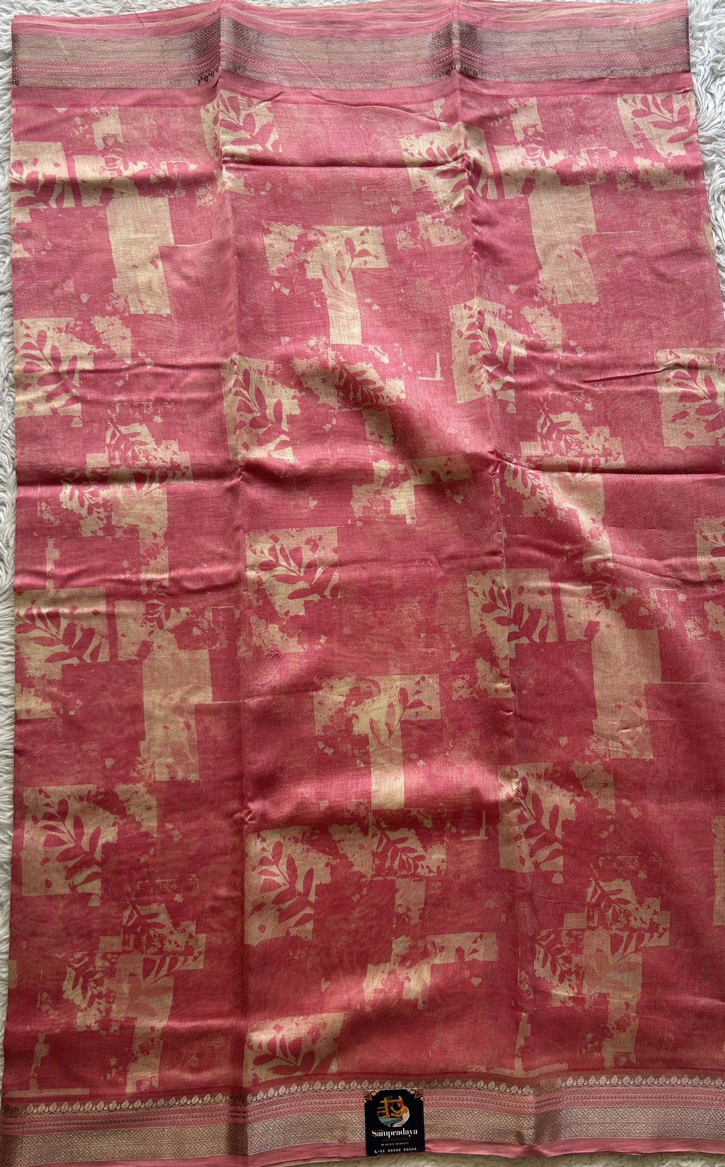 Maheshwari Chanderi Cotton Saree Pink Colored Elegantly Paired with a Zari Border. - Sampradaya Designer Studio