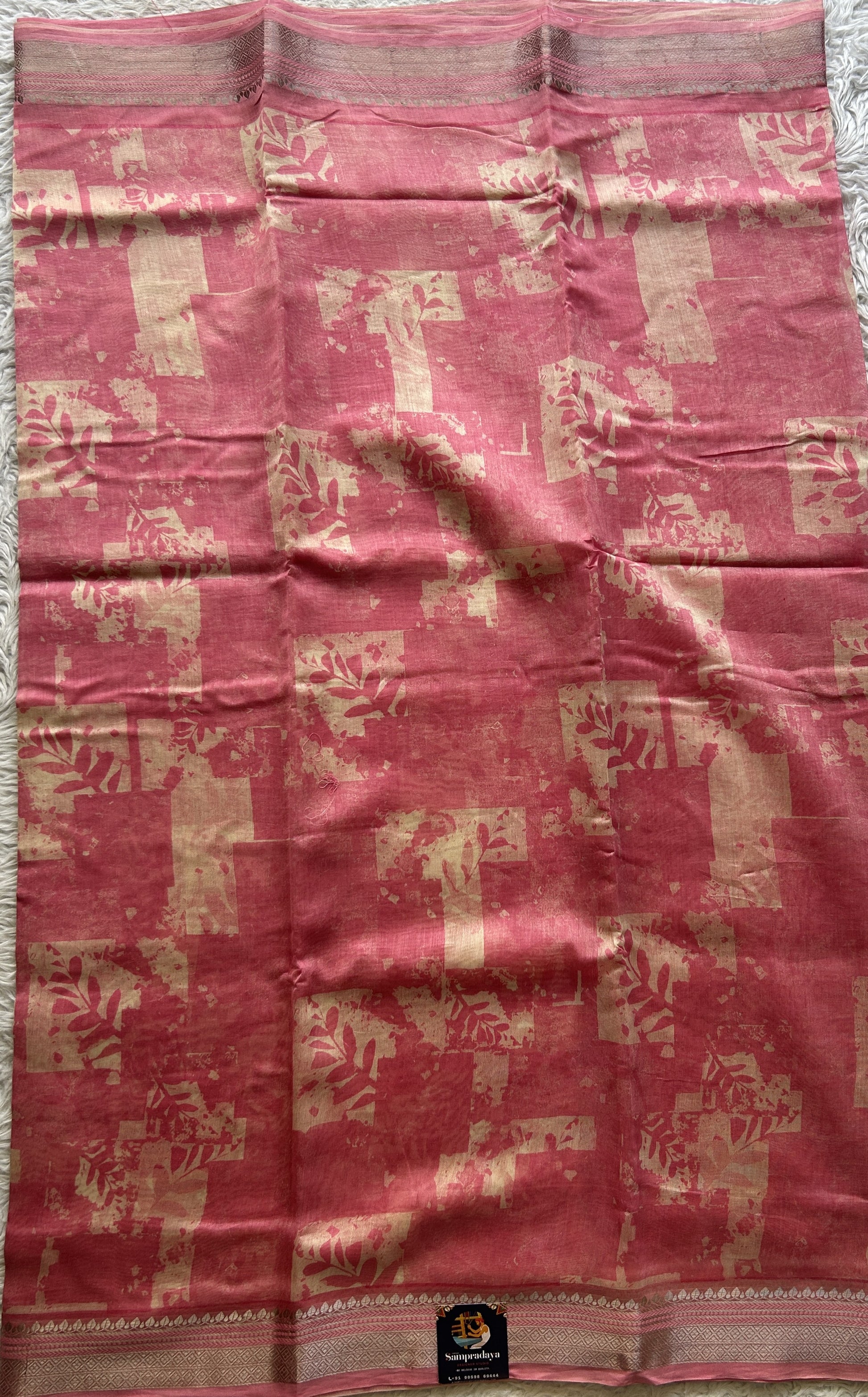 Maheshwari Chanderi Cotton Saree Pink Colored Elegantly Paired with a Zari Border. - Sampradaya Designer Studio