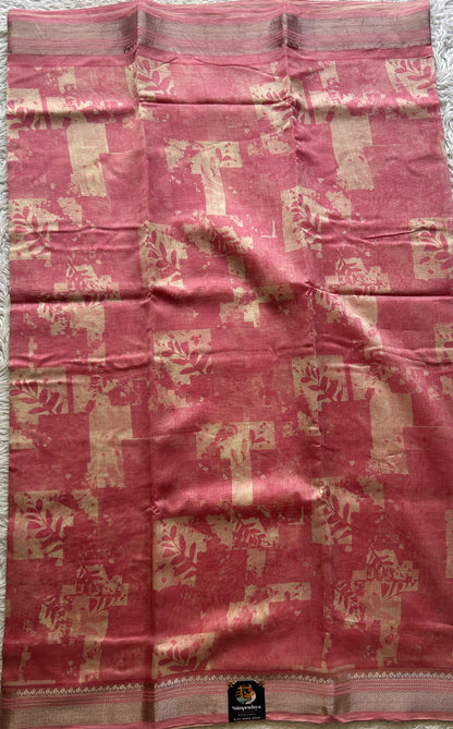 Maheshwari Chanderi Cotton Saree Pink Colored Elegantly Paired with a Zari Border. - Sampradaya Designer Studio