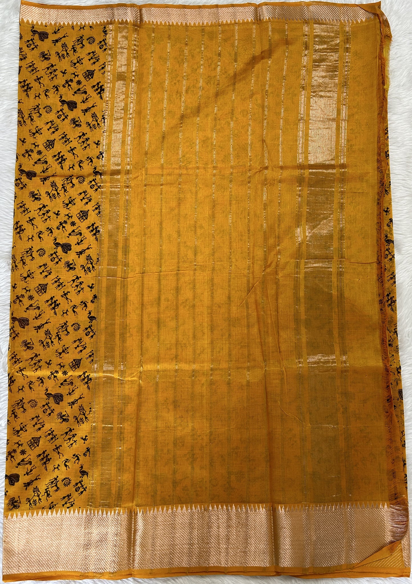 Mangalagiri Pattu Digital Print Saree Yellow colored Saree complemented with a  Mangalagiri Border - Sampradaya Designer Studio