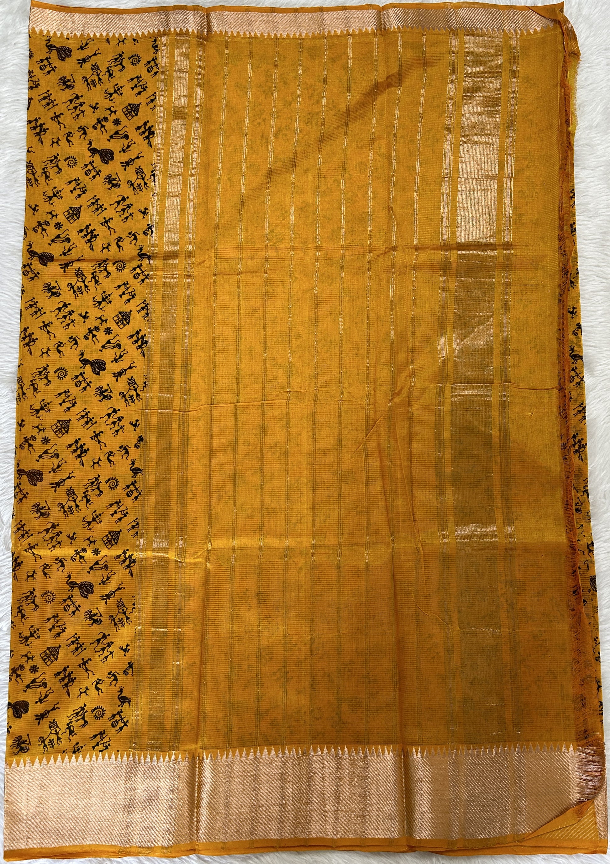 Mangalagiri Pattu Digital Print Saree Yellow colored Saree complemented with a  Mangalagiri Border - Sampradaya Designer Studio