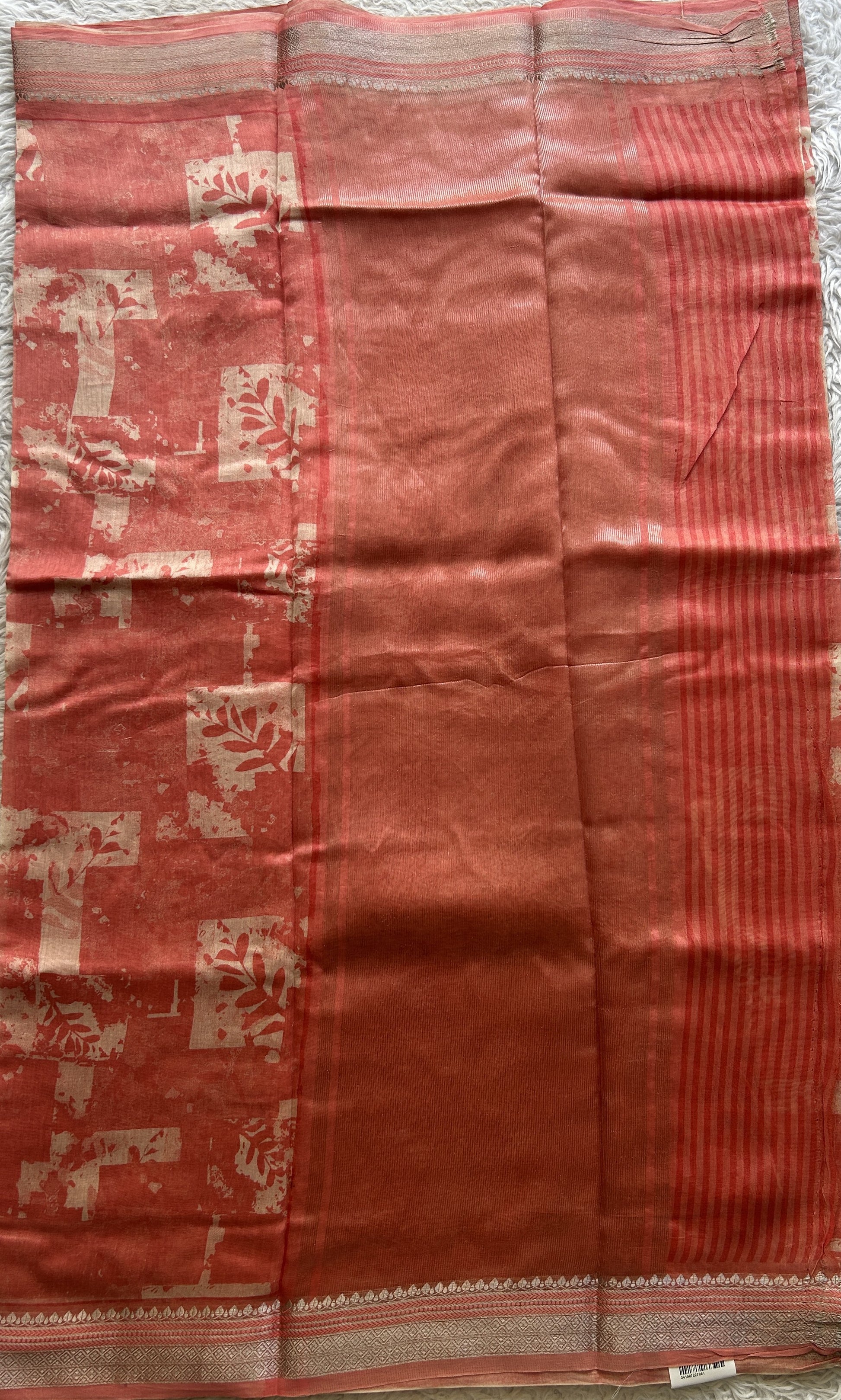 Maheshwari Chanderi Cotton Saree Peach Colored Elegantly Paired with a Zari Border. - Sampradaya Designer Studio