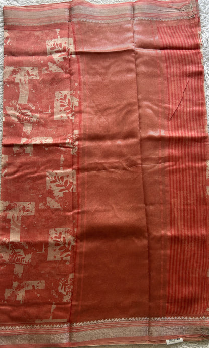 Maheshwari Chanderi Cotton Saree Peach Colored Elegantly Paired with a Zari Border. - Sampradaya Designer Studio