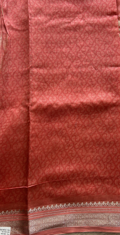 Maheshwari Chanderi Cotton Saree Peach Colored Elegantly Paired with a Zari Border. - Sampradaya Designer Studio