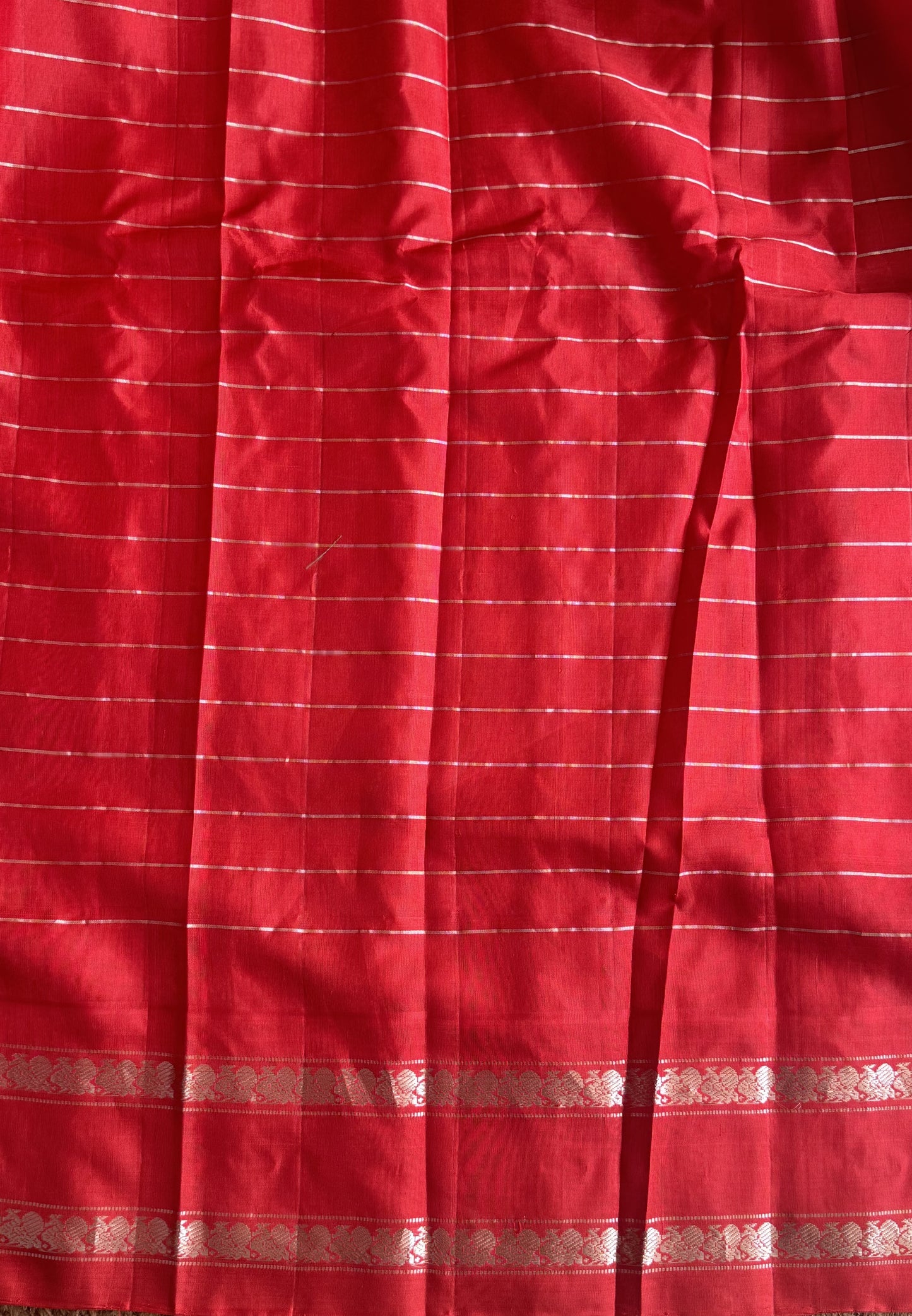 Gadwal Silk Saree Pink Colored Complemented With a Red Zari Border - Sampradaya Designer Studio