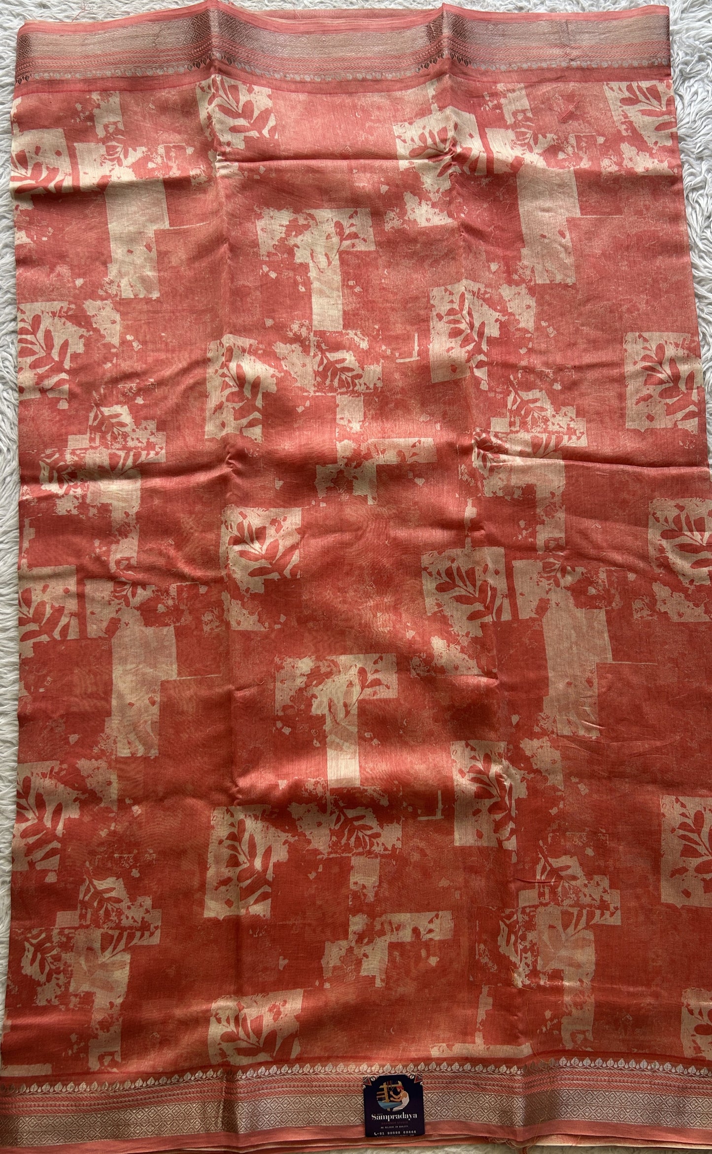 Maheshwari Chanderi Cotton Saree Peach Colored Elegantly Paired with a Zari Border. - Sampradaya Designer Studio