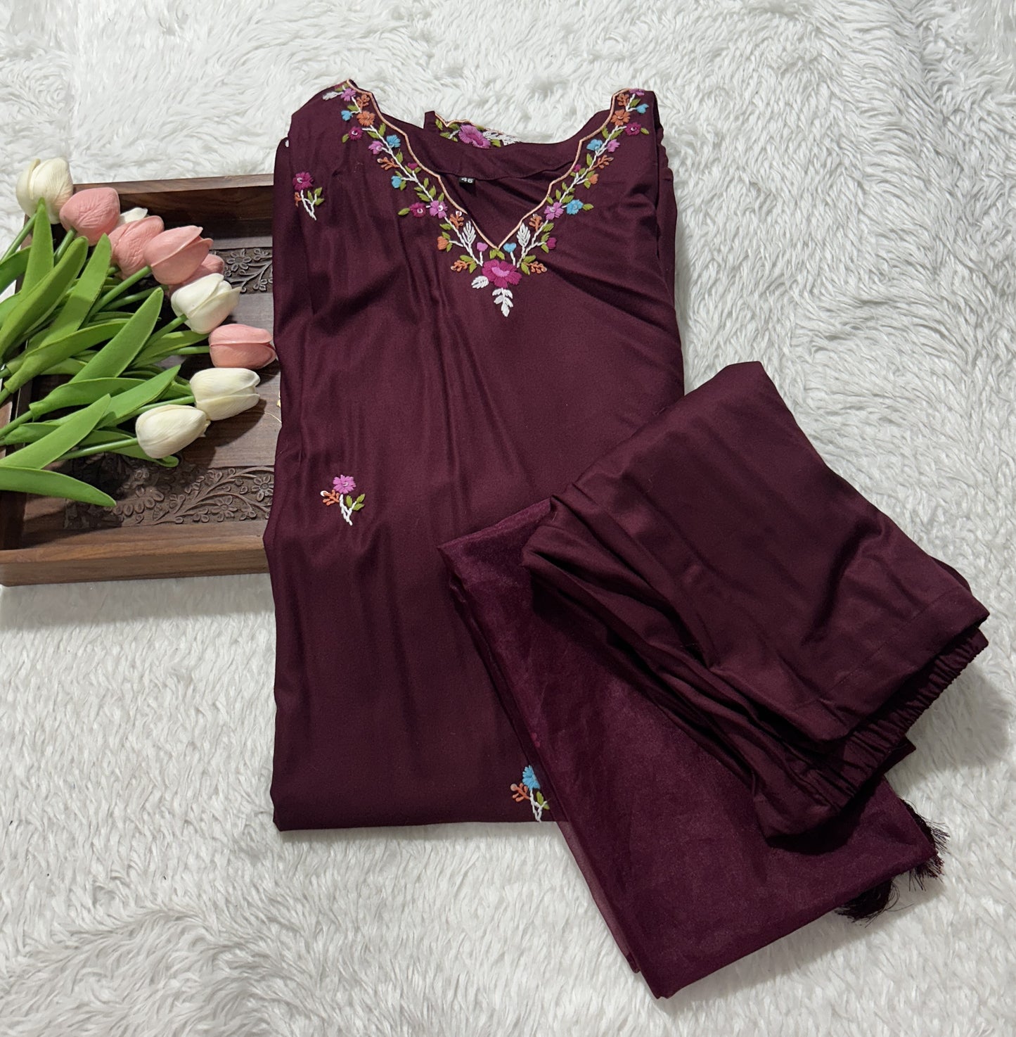 Cotton Silk Kurti Mauve Colored With a Embroidery Work . - Sampradaya Designer Studio