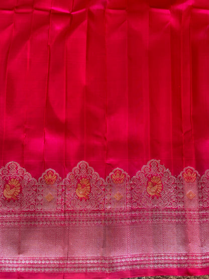 Gadwal Silk Saree Dark Pink Colored Complemented With a Turning Zari Border - Sampradaya Designer Studio
