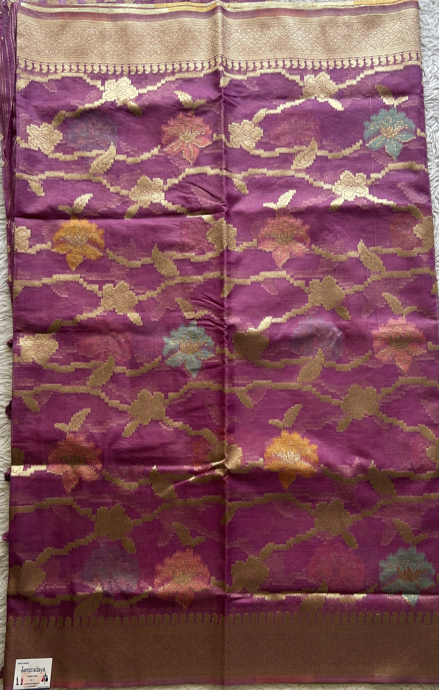 Semi Raw Silk Tissue Saree Baby Pink Colored Elegantly Paired with a Zari Border. - Sampradaya Designer Studio