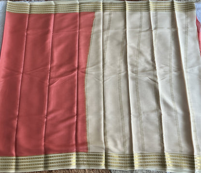 Peach Mysore Crepe Silk Saree with Silver Zari Border | Pure Handloom | Silk Mark Certified