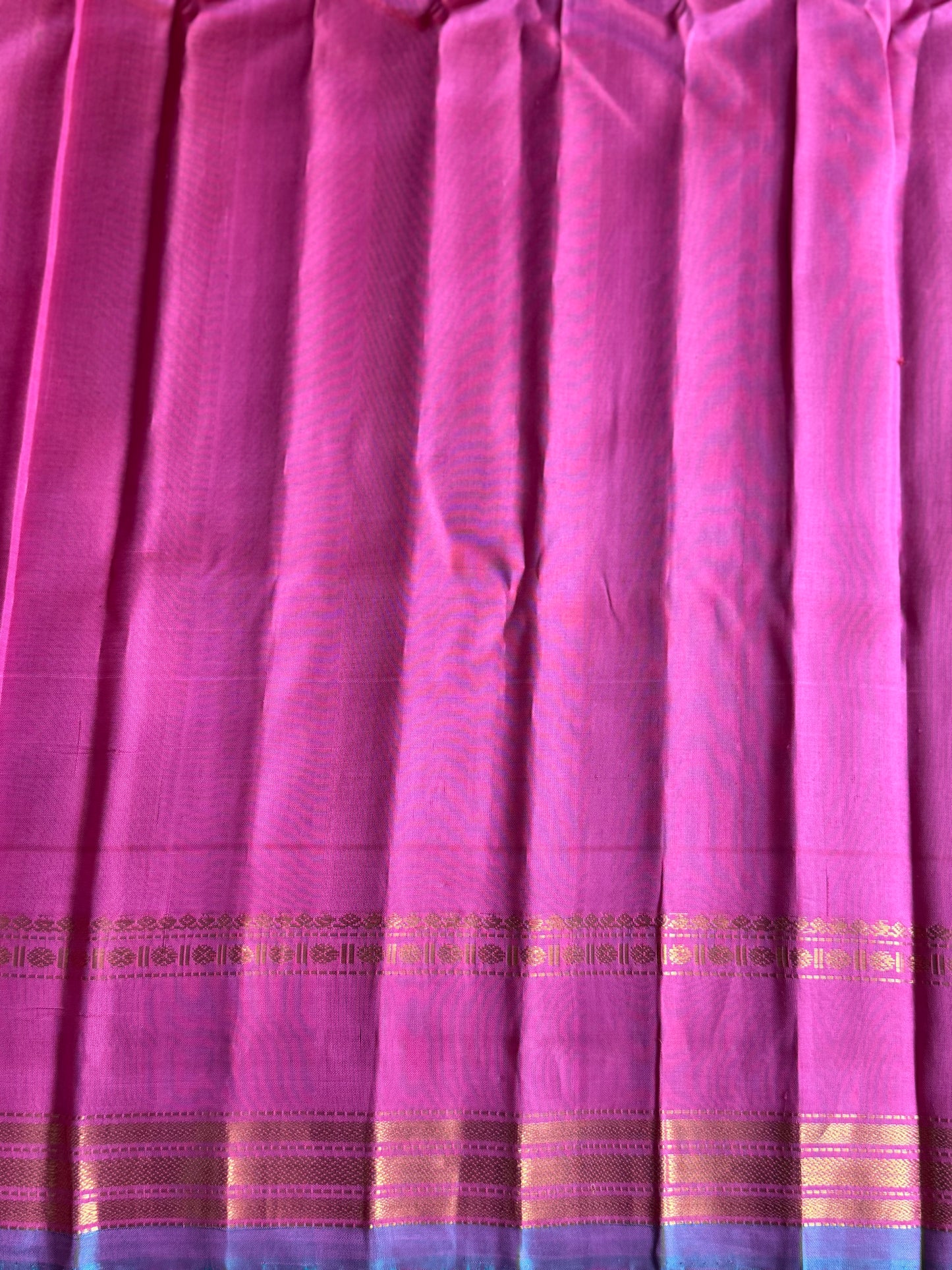 Gadwal Silk Saree Grape Colored Complemented With a Pink Zari Gap Border - Sampradaya Designer Studio