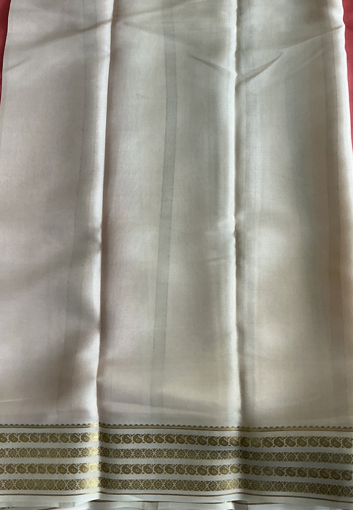 Peach Mysore Crepe Silk Saree with Silver Zari Border | Pure Handloom | Silk Mark Certified