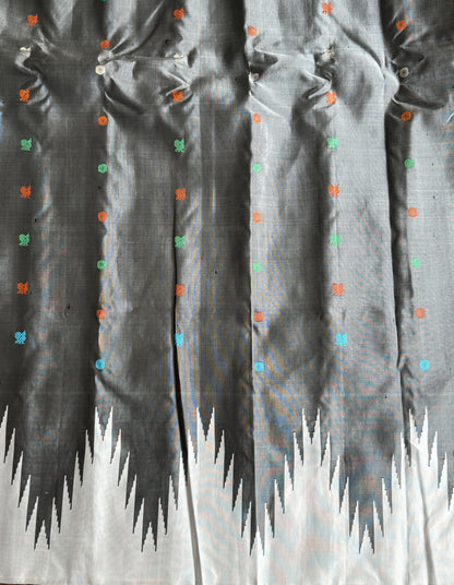 Gadwal Silk Saree Off White Colored Complemented With a Crown Border - Sampradaya Designer Studio