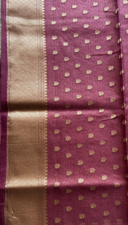Semi Raw Silk Tissue Saree Magenta Colored Elegantly Paired with a Zari Border. - Sampradaya Designer Studio