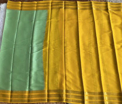 Sea Green Mysore Crepe Silk Saree with Silver Zari Border | Pure Handloom | Silk Mark Certified