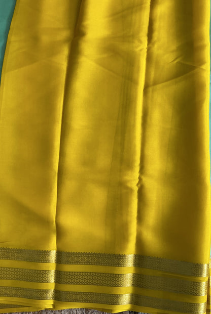 Sea Green Mysore Crepe Silk Saree with Silver Zari Border | Pure Handloom | Silk Mark Certified