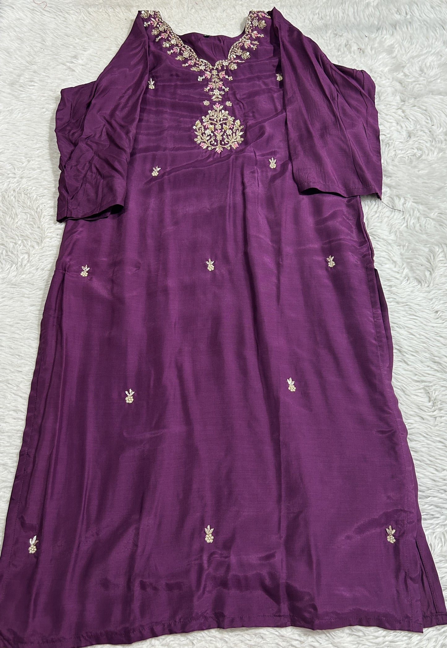Cotton Silk Kurti Set Purple Colored With a Embroidery Work . - Sampradaya Designer Studio