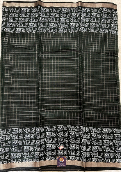 Mangalagiri Pattu Digital Print Saree Bottle Green colored Saree complemented with a  Mangalagiri Border - Sampradaya Designer Studio
