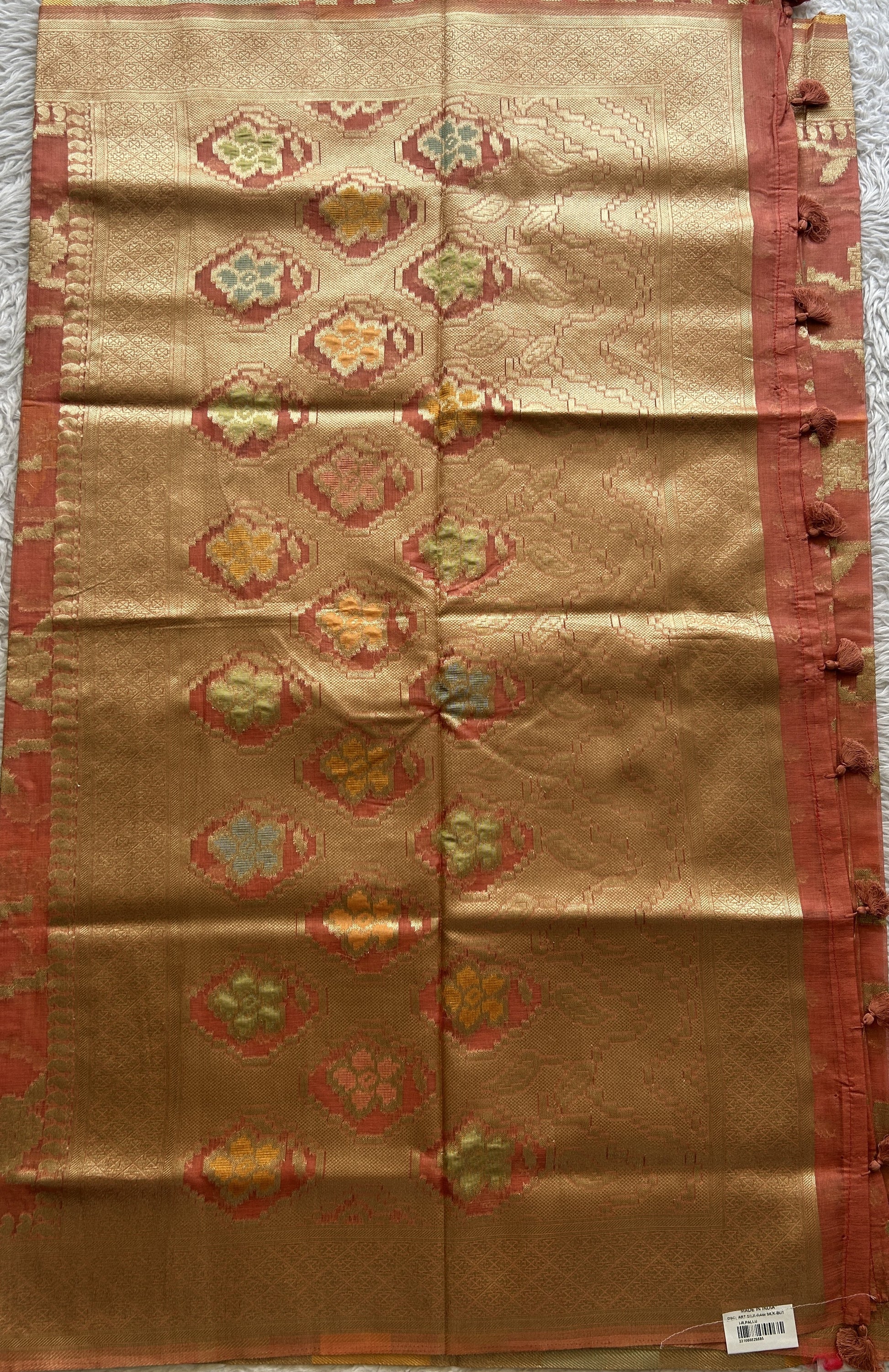 Semi Raw Silk Tissue Saree Dusty Pink Colored Elegantly Paired with a Zari Border. - Sampradaya Designer Studio