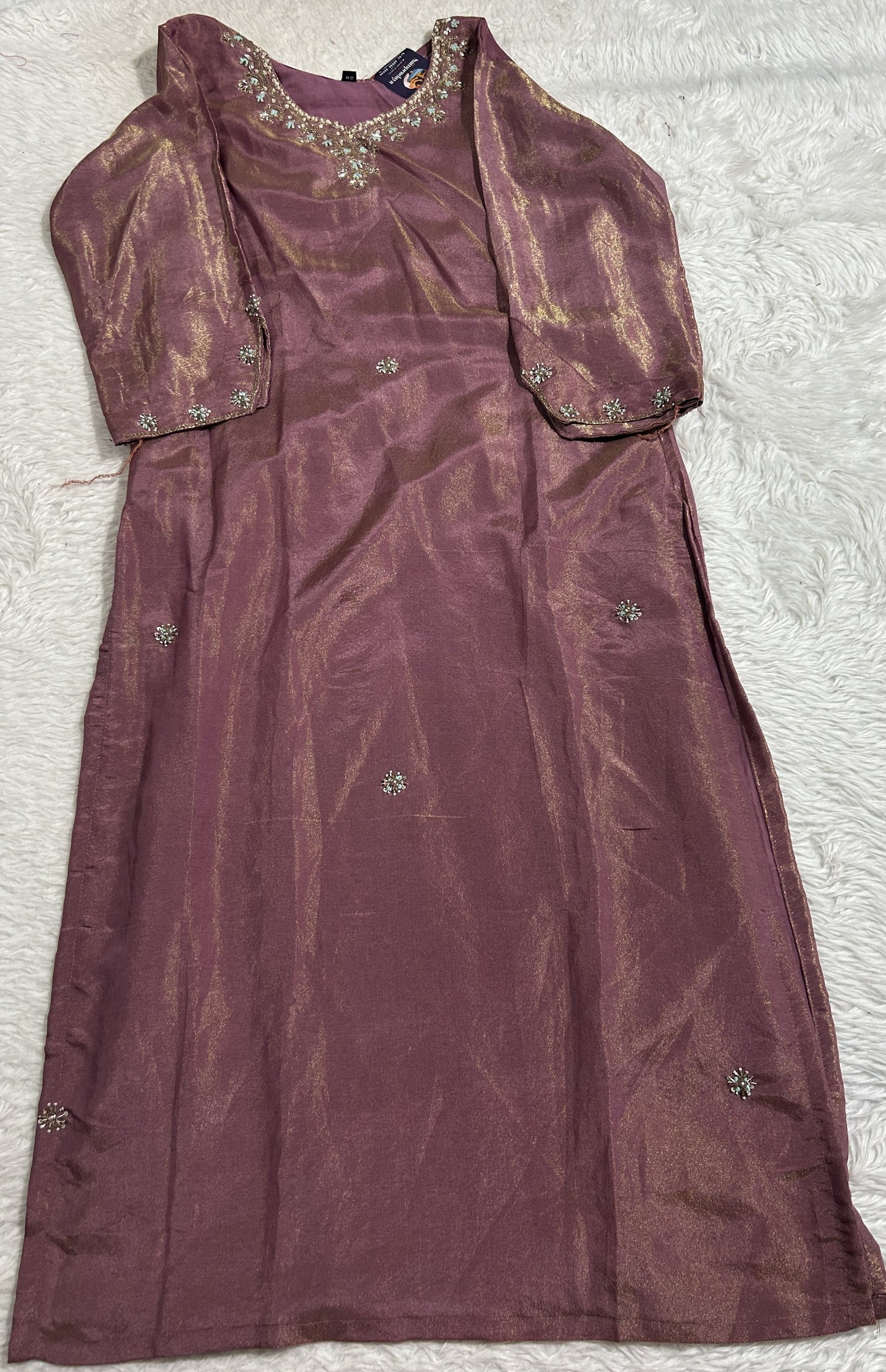 Tissue Kurti Set Onion Pink Colored With a Embroidery Work . - Sampradaya Designer Studio