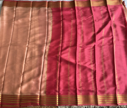 Peach Mysore Crepe Silk Saree with Silver Zari Border | Pure Handloom | Silk Mark Certified