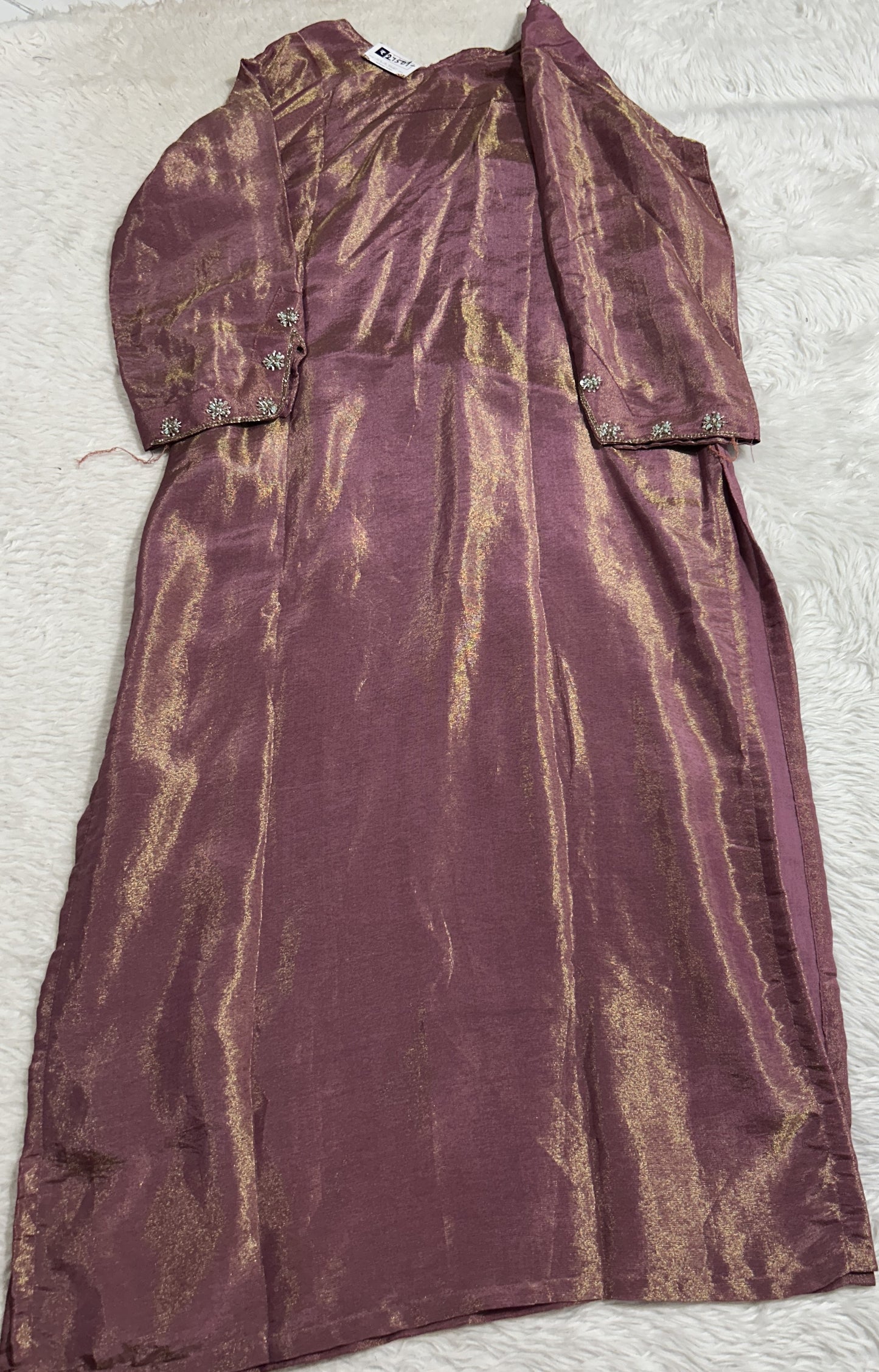 Tissue Kurti Set Onion Pink Colored With a Embroidery Work . - Sampradaya Designer Studio