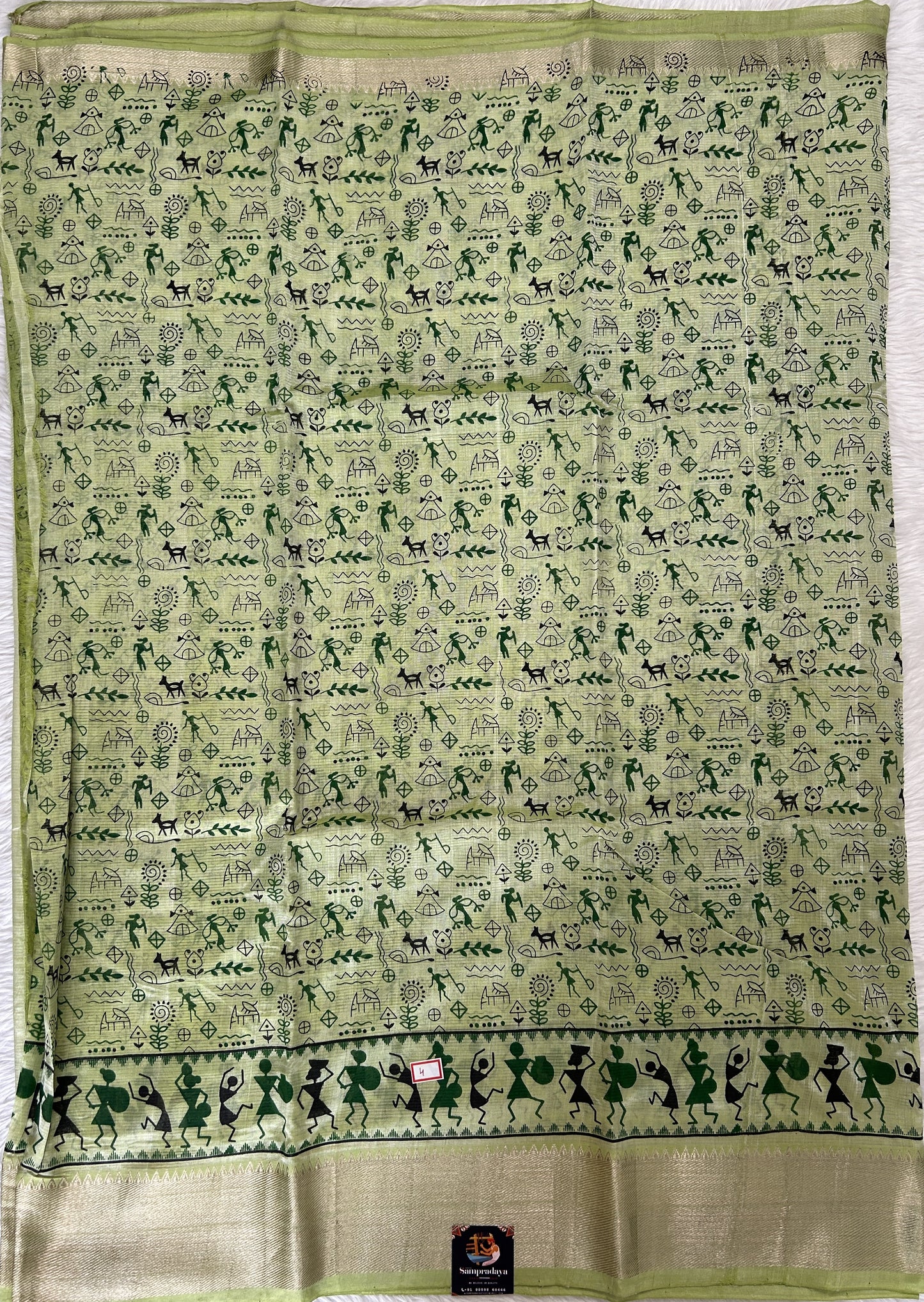Mangalagiri Pattu Digital Print Saree Pastel Green colored Saree complemented with a  Mangalagiri Border - Sampradaya Designer Studio