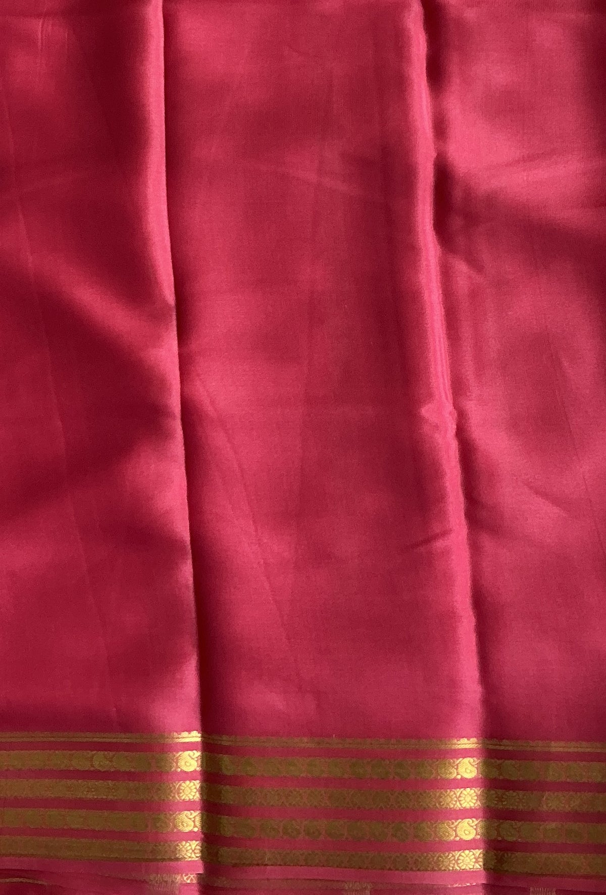 Peach Mysore Crepe Silk Saree with Silver Zari Border | Pure Handloom | Silk Mark Certified