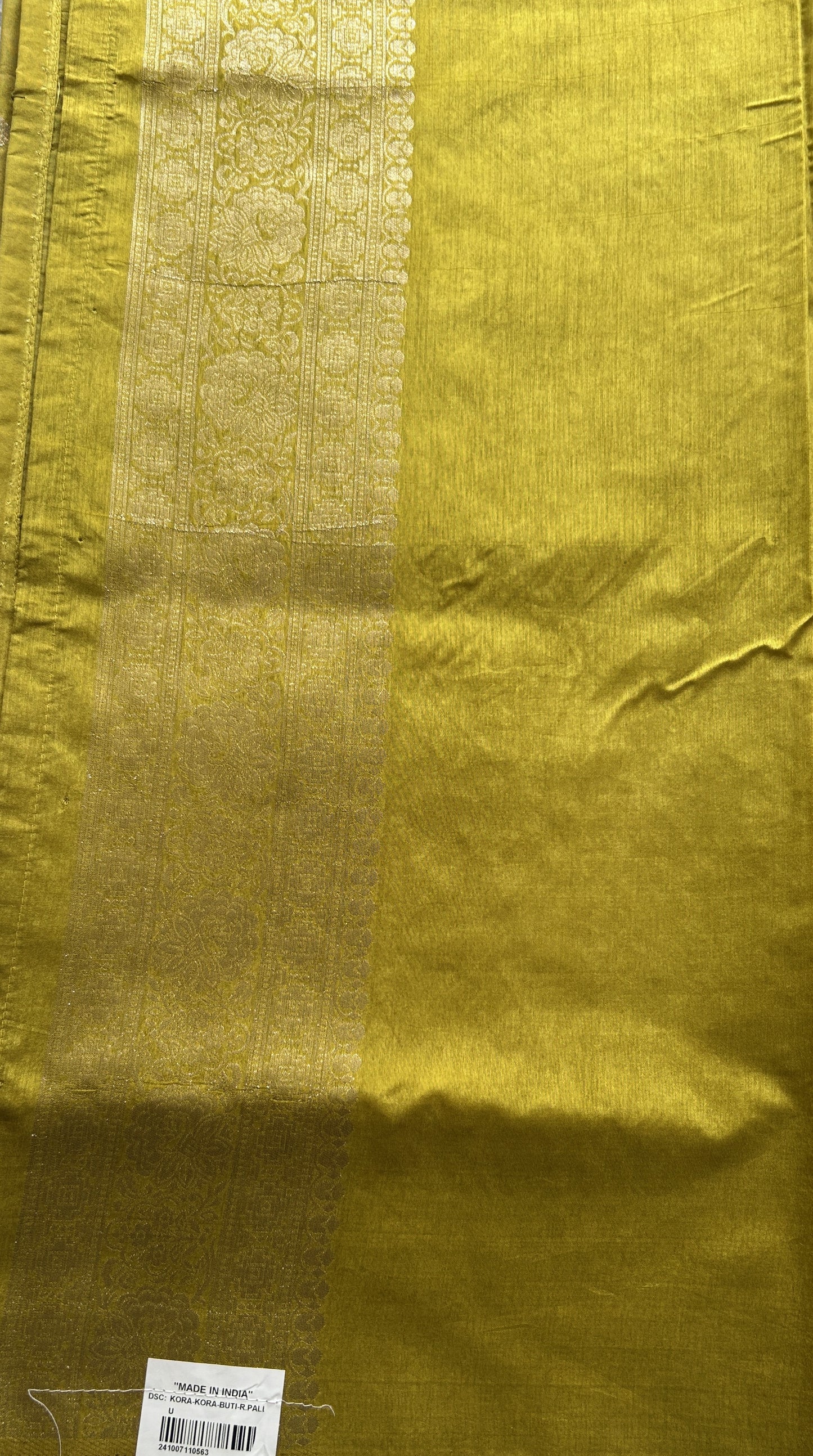 Semi Raw Silk Saree Mustard Green Colored Elegantly Paired with a Zari Border. - Sampradaya Designer Studio