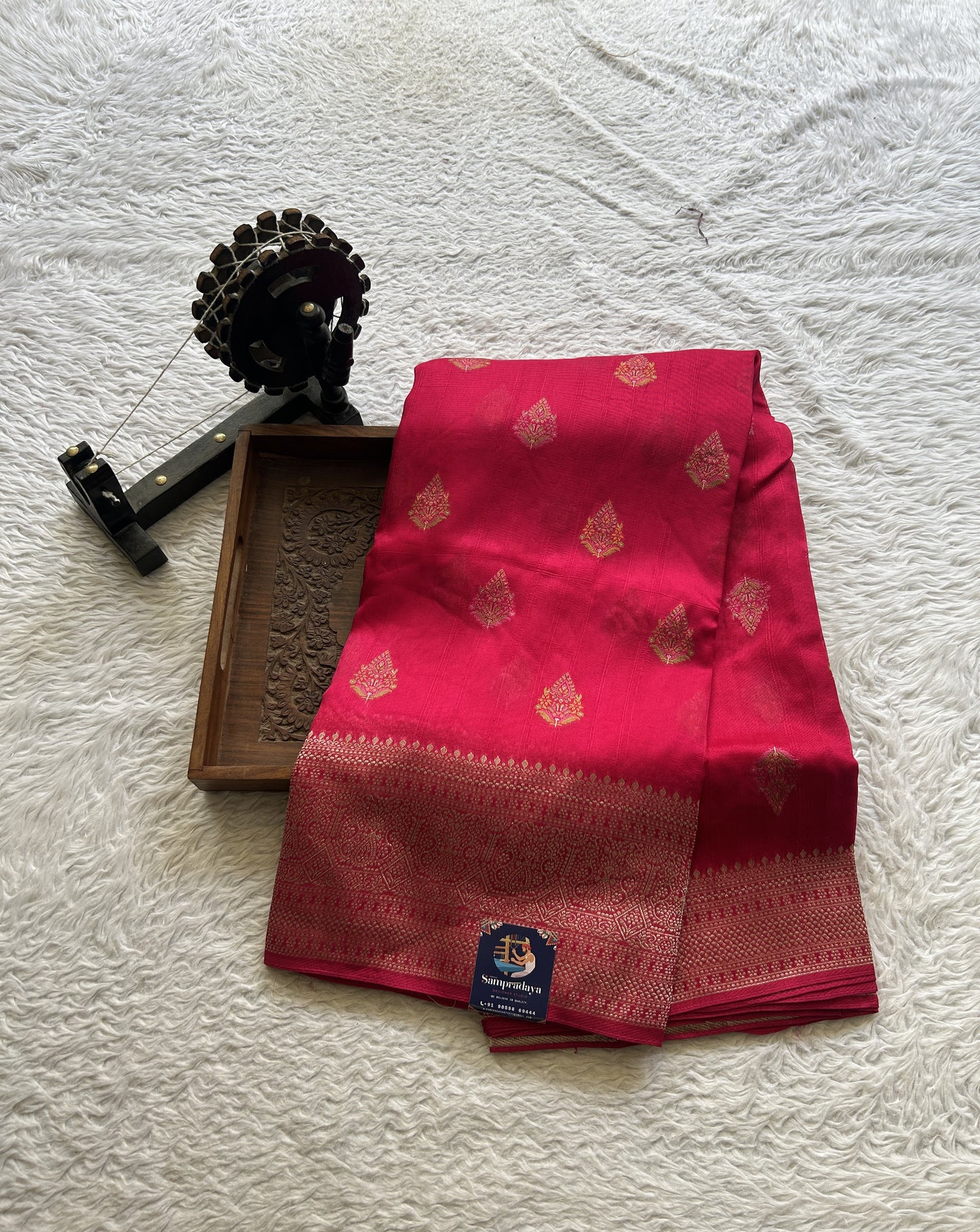 Banarasi Tussar Georgette Saree Hot Pink Colored Elegantly Paired Zari Border. - Sampradaya Designer Studio