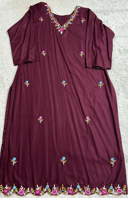 Cotton Silk Kurti Mauve Colored With a Embroidery Work . - Sampradaya Designer Studio