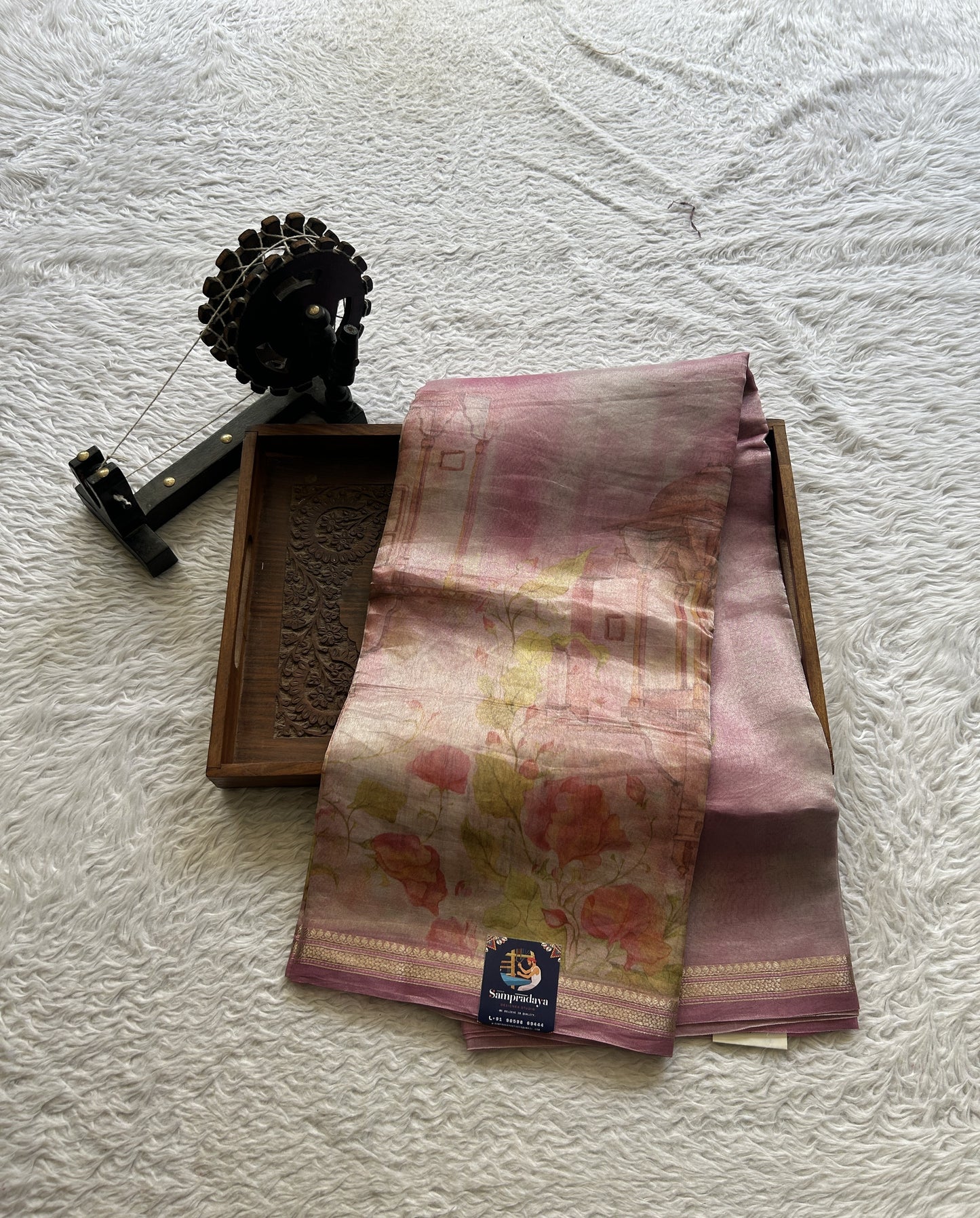 Banarasi Tissue Kora Saree Baby Pink Colored Complemented with a Zari Border. - Sampradaya Designer Studio