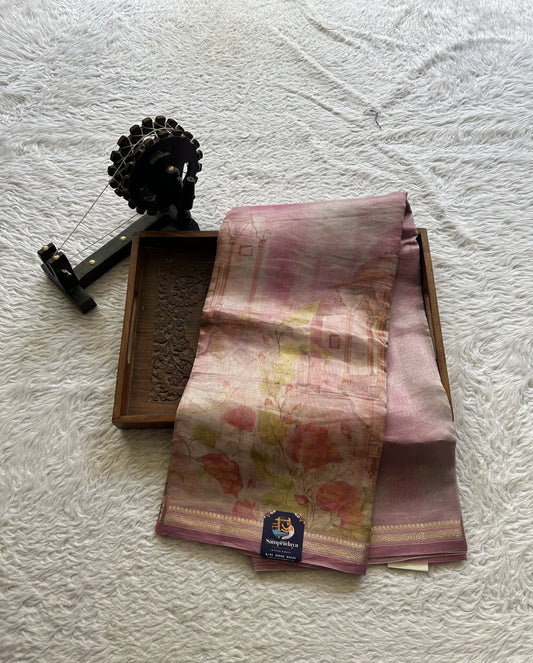 Banarasi Tissue Kora Saree Baby Pink Colored Complemented with a Zari Border. - Sampradaya Designer Studio