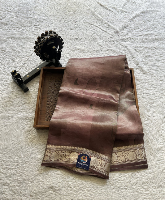 Banarasi Tissue Kora Saree Wine Colored Complemented with a Zari Border. - Sampradaya Designer Studio