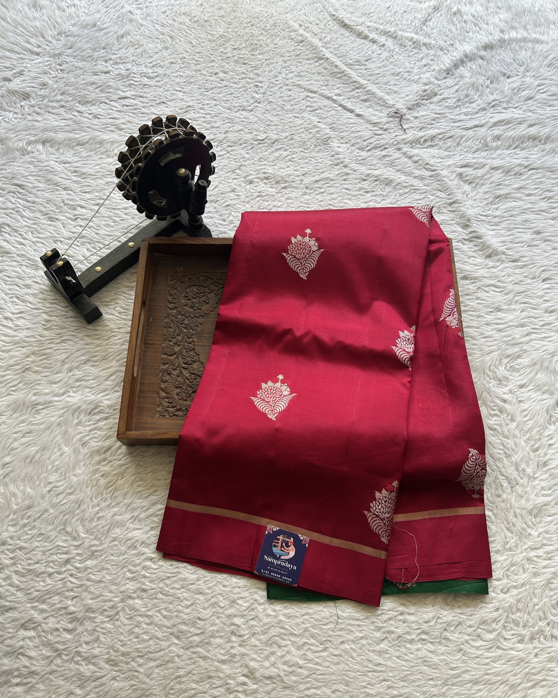 Raw Mango or Pooniya Silk Saree Hot Pink Colored Complemented With a Plain Border - Sampradaya Designer Studio