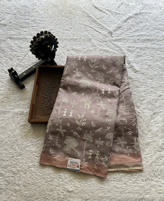 Semi Tussar Saree Light Lavender Colored complemented with a Borderless. - Sampradaya Designer Studio
