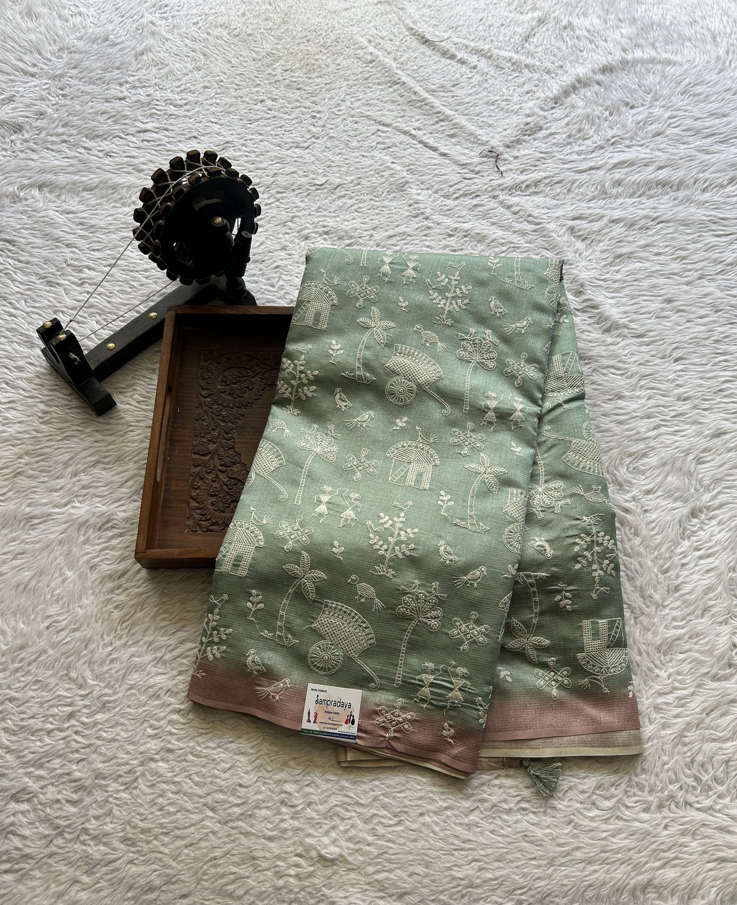 Semi Tussar Saree Light Sea Green Colored complemented with a Borderless. - Sampradaya Designer Studio