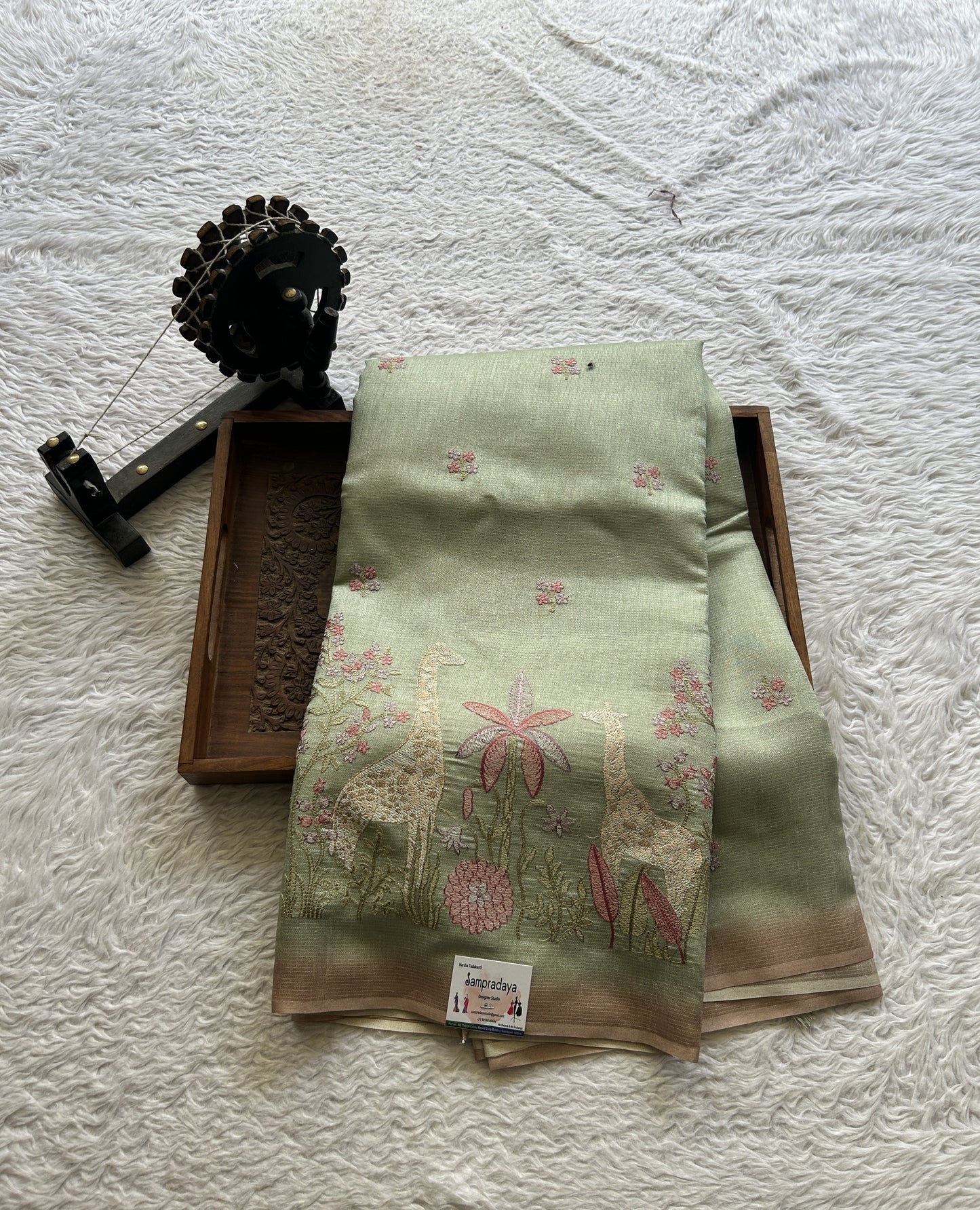 Semi Tussar Saree Very Light Green Colored complemented with a Borderless. - Sampradaya Designer Studio