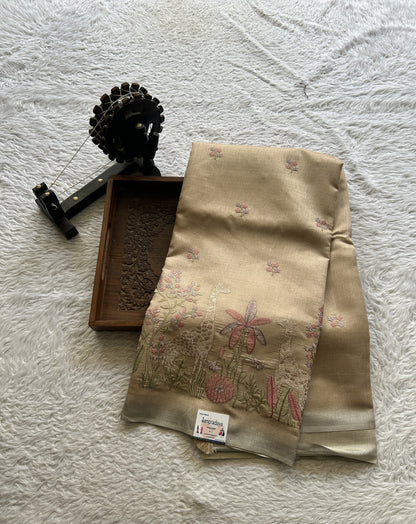 Semi Tussar Saree Beige Colored complemented with a Borderless. - Sampradaya Designer Studio