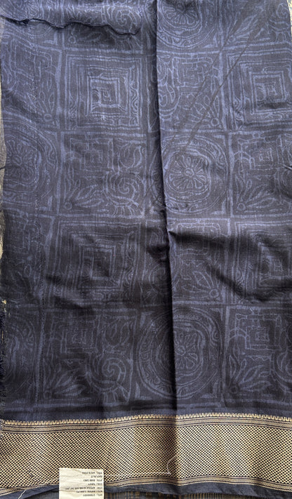 Dola Crepe Saree Indigo Blue Colored Elegantly Paired with a Zari Border. - Sampradaya Designer Studio