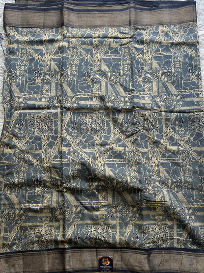 Dola Crepe Saree Indigo Blue Colored Elegantly Paired with a Zari Border. - Sampradaya Designer Studio