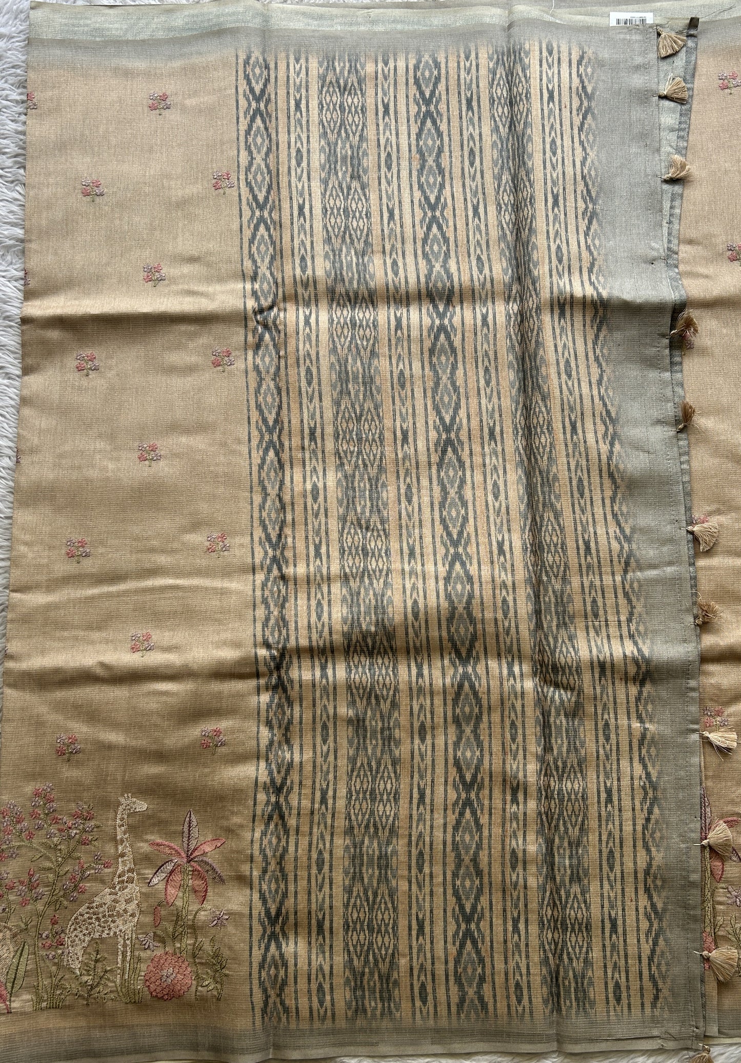 Semi Tussar Saree Beige Colored complemented with a Borderless. - Sampradaya Designer Studio