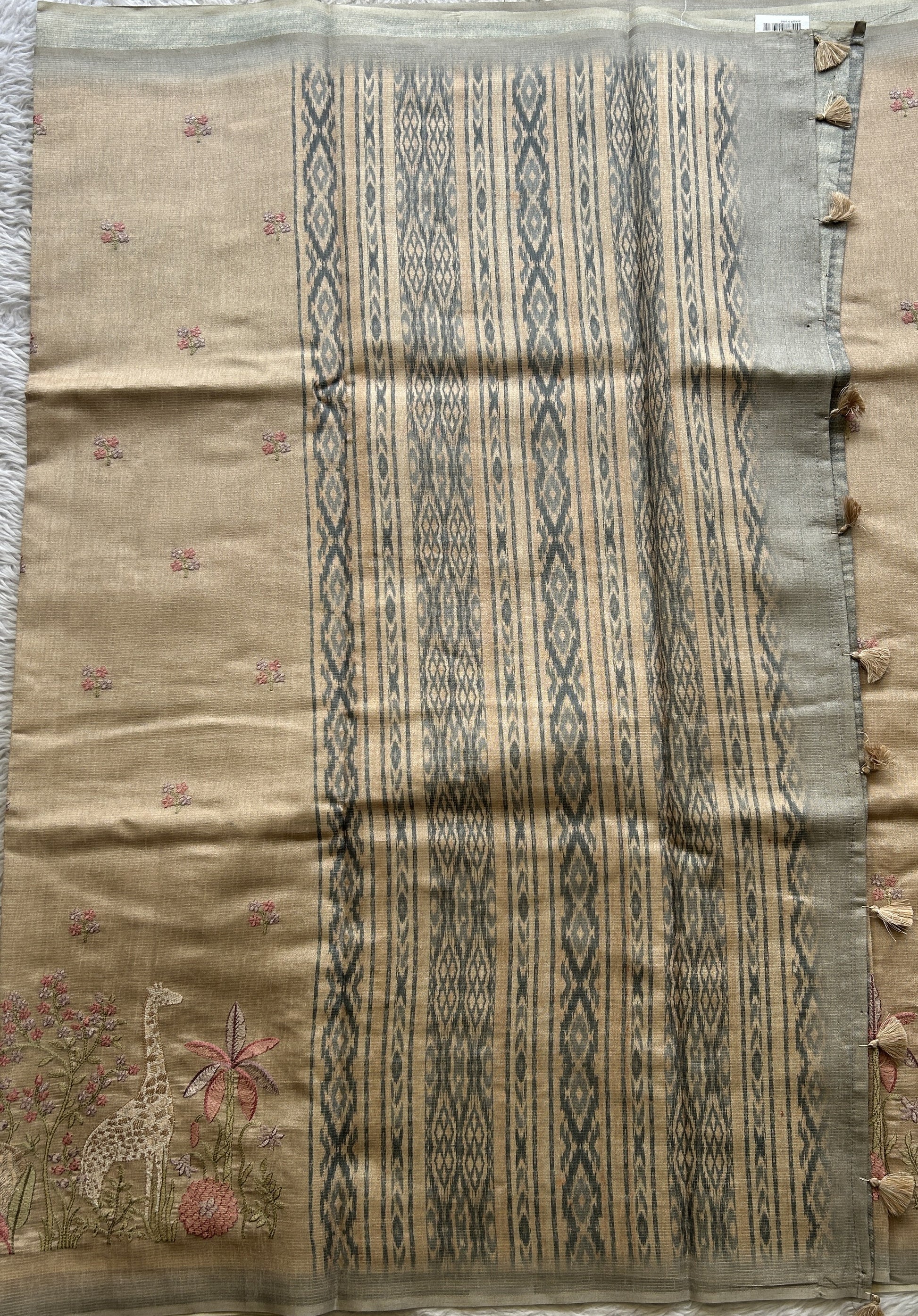 Semi Tussar Saree Beige Colored complemented with a Borderless. - Sampradaya Designer Studio