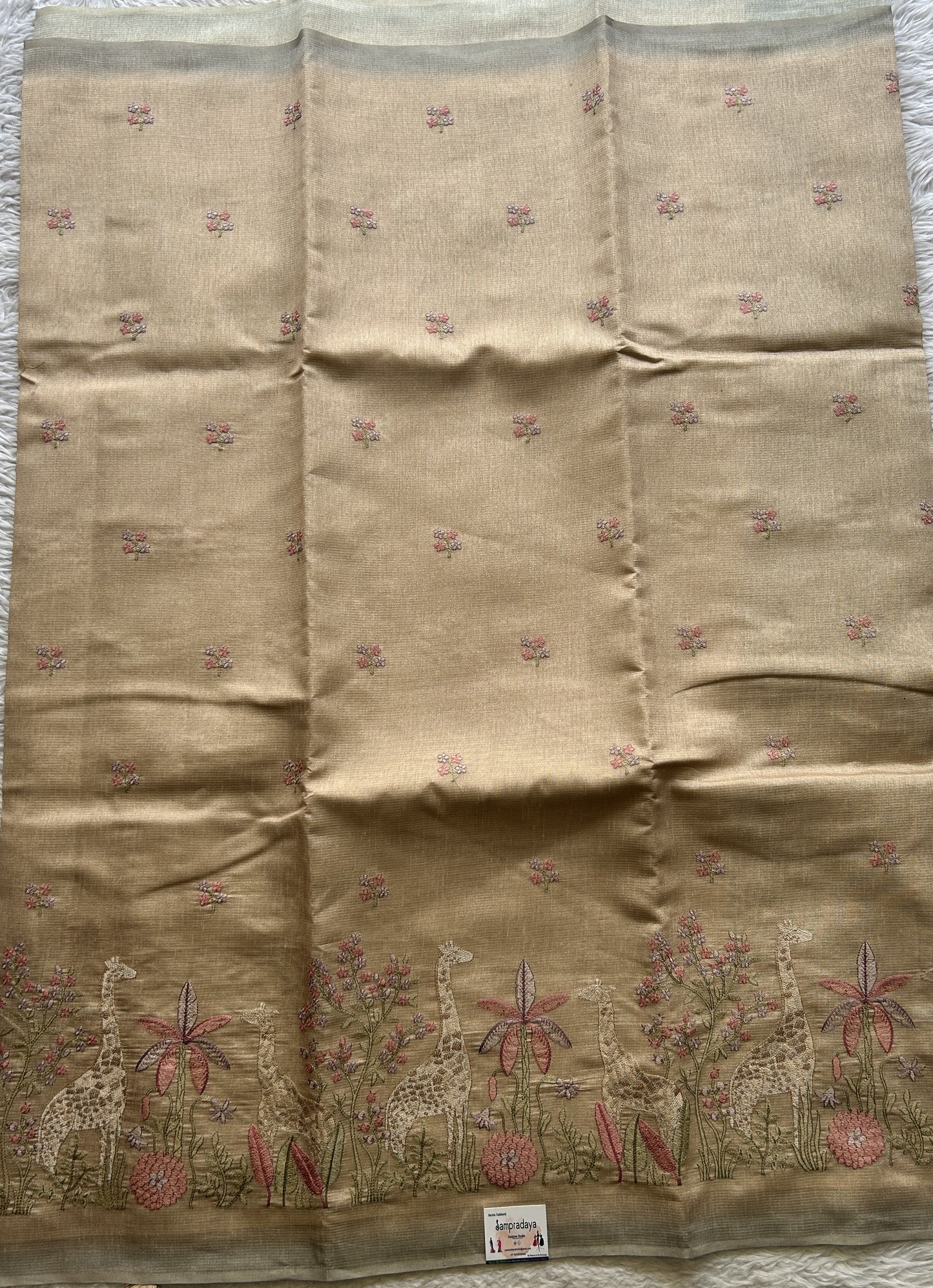 Semi Tussar Saree Beige Colored complemented with a Borderless. - Sampradaya Designer Studio