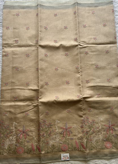 Semi Tussar Saree Beige Colored complemented with a Borderless. - Sampradaya Designer Studio